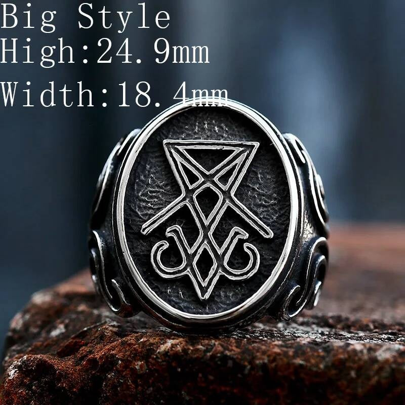 316L Stainless Steel Lucifer Sigil Ring Gothic Occult Jewelry BR8-946 Big