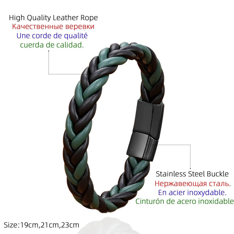 Retro Punk Style Men Gift Jewelry Braided Leather Rope Bracelets Stainless Steel Magnetic Buckle Personalized Bracelet