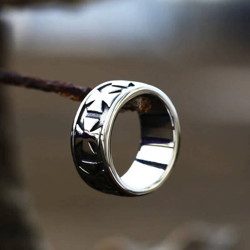 Vintage Biker Cross Ring – 316L Stainless Steel Punk Christian Band