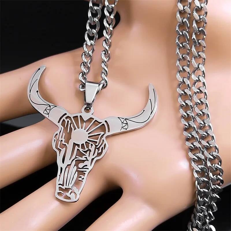 Bull Skull Pendant Necklace – Western, Cowboy, and Desert Vibes