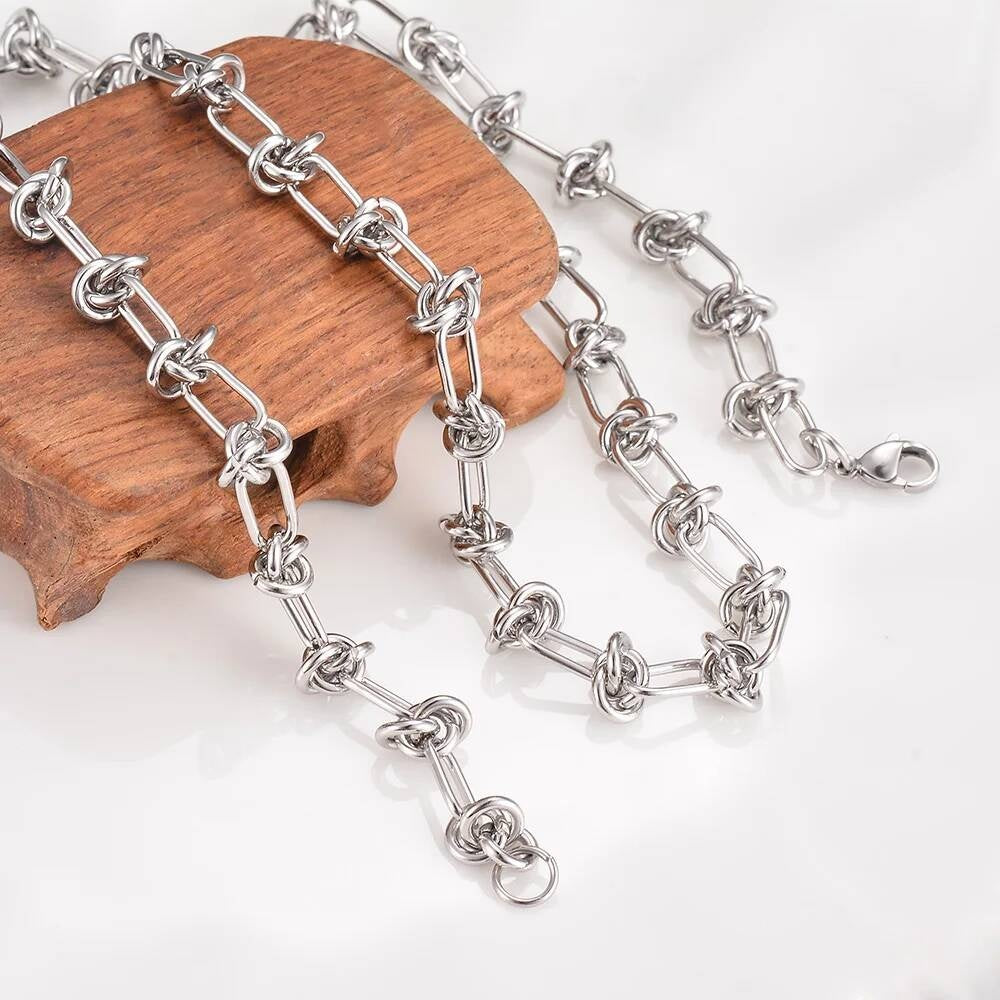 1Pc Stainless Steel Tie Knot Wire Necklaces For Women Men Hip Hop Exaggerated Choker Necklace Chain Fashion Jewelry