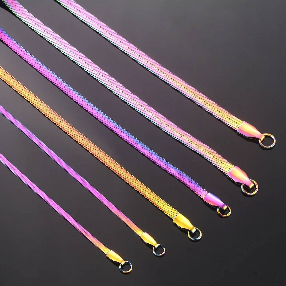 1 piece Width 2mm/3mm/4mm/5mm Rainbow Color Snake Chain Herringbone Choker Necklace For Women Not allergic