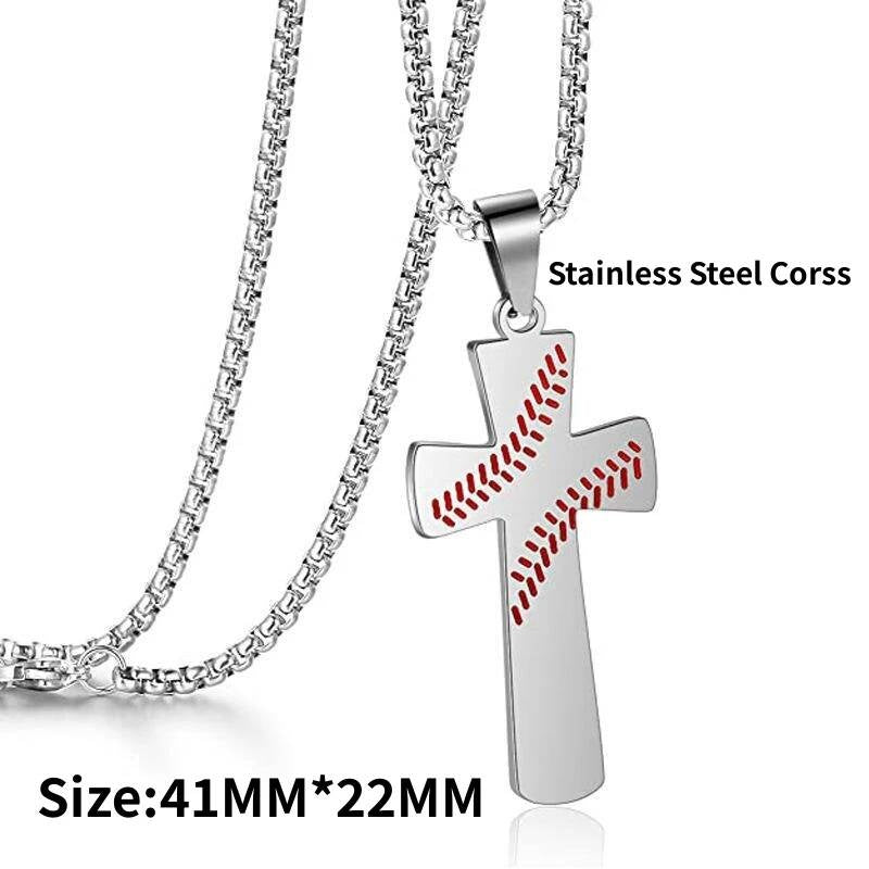 Stainless Steel Baseball Cross Chain Pendant Necklace For Men Sports Leisure Medal Accessories