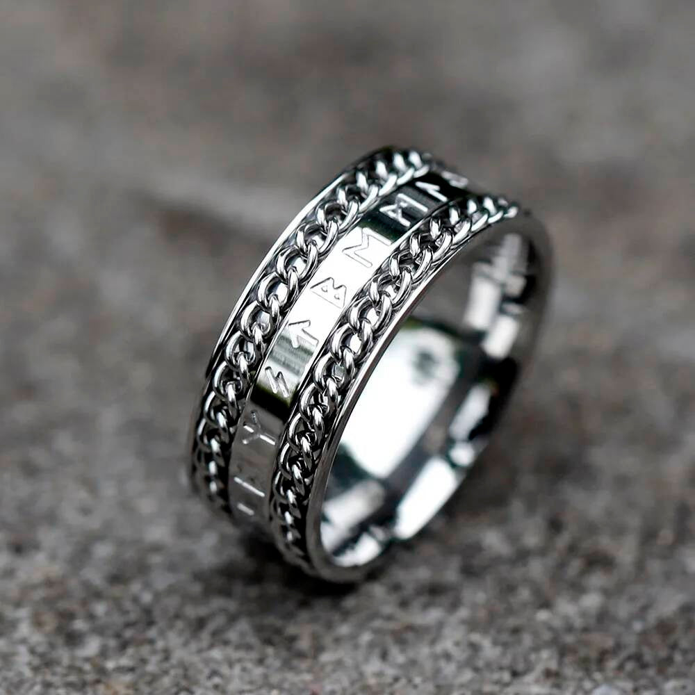 Retro Odin Viking Rune With Rotatable Chain RING Amulet Jewelry A