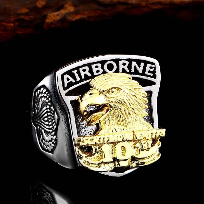 316L Stainless Steel 101st Airborne Eagle Ring Military Biker Jewelry
