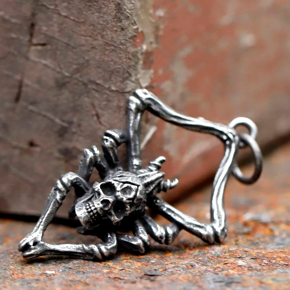 Gothic Skull Spider Pendant Necklace – Stainless Steel Dark Symbolic Jewelry