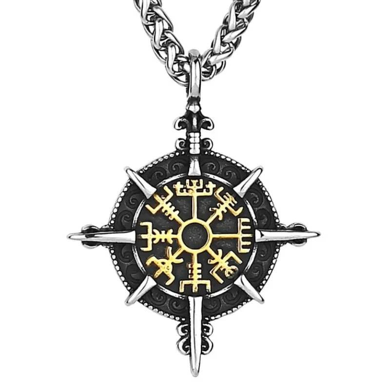 Viking Rune Compass Pendant Necklace – Norse Symbol of Protection and Guidance