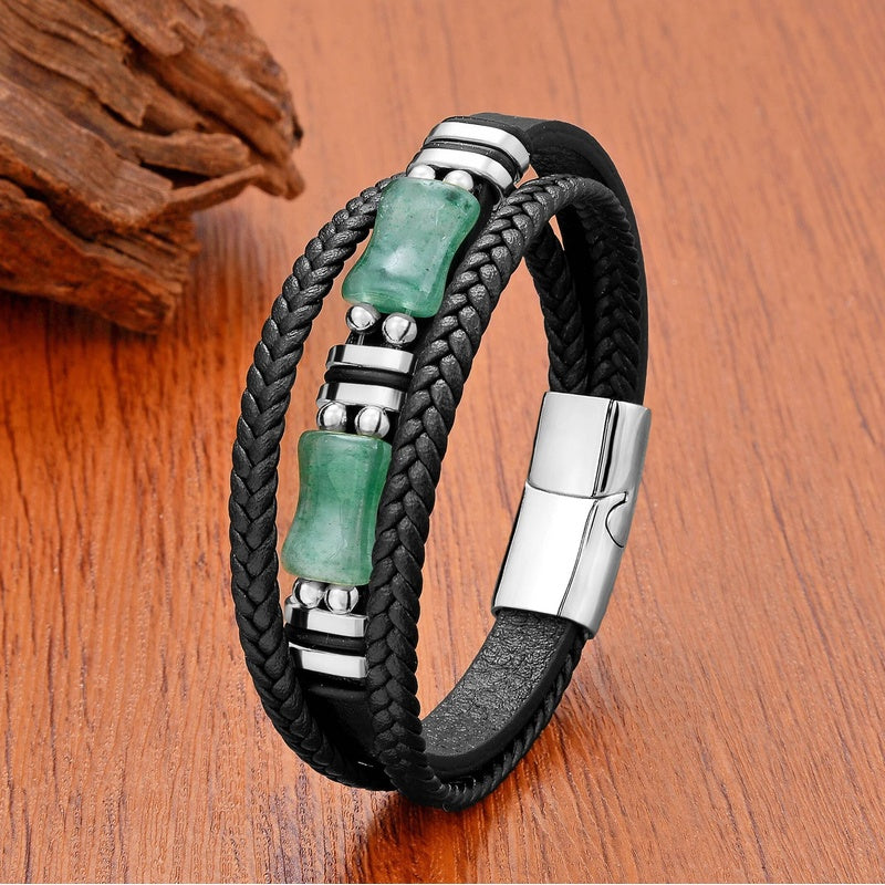 Men's Green Jade Leather Bracelet for Unique Gifts