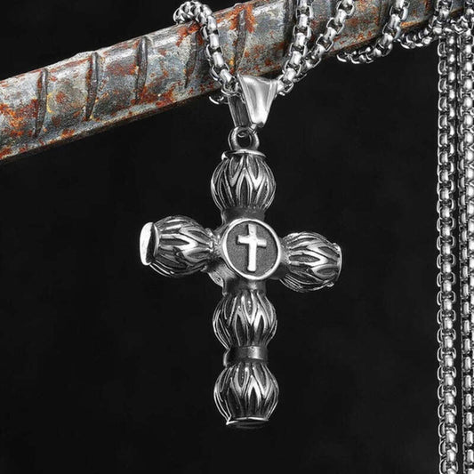 316L Stainless Steel Torch Cross Pendant Necklace