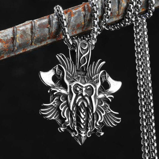 Men’s Viking Warrior Odin Pendant Necklace – 316L Stainless Steel Norse Jewelry