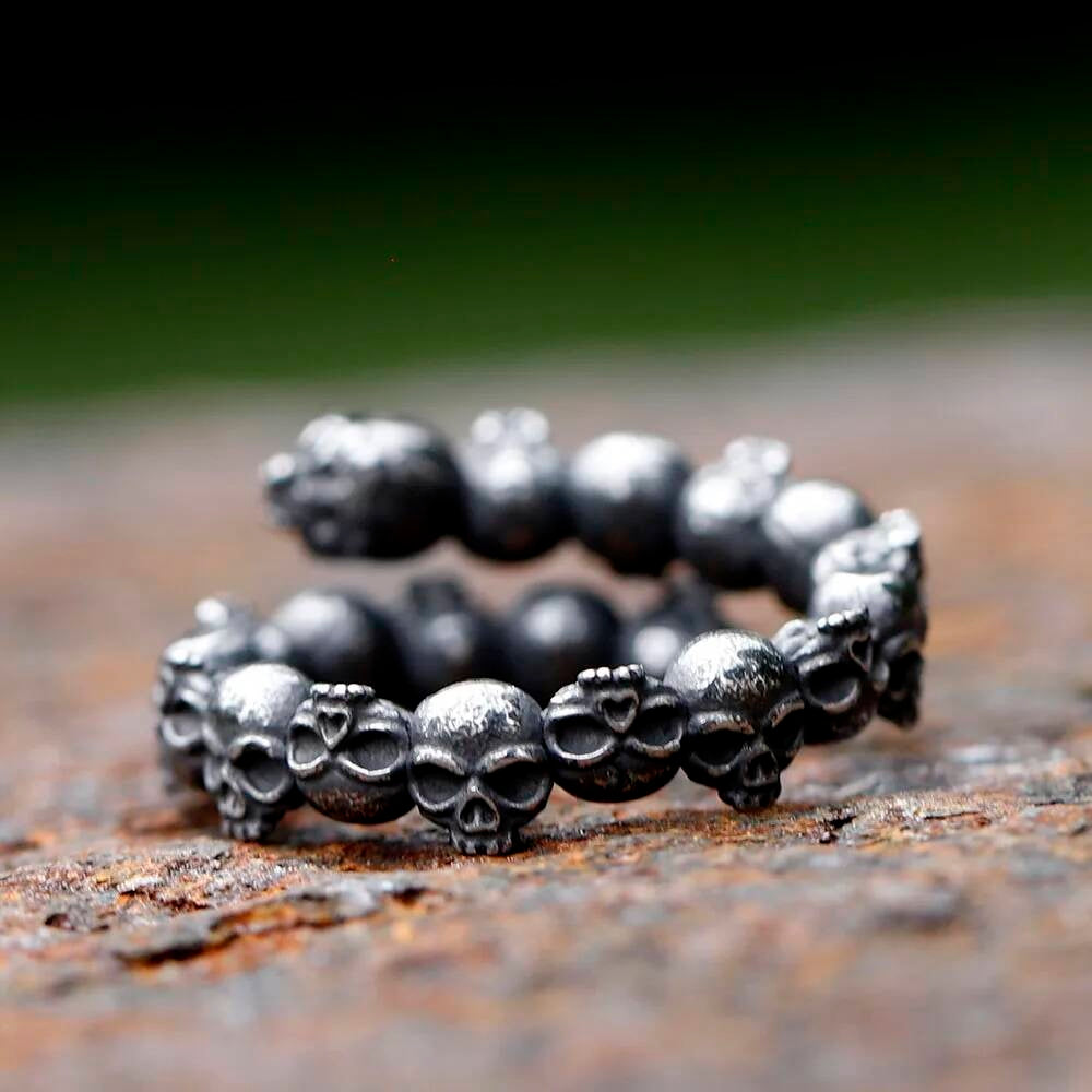 Skull Band Ring – Gothic Stainless Steel Double Row Biker Punk Jewelry