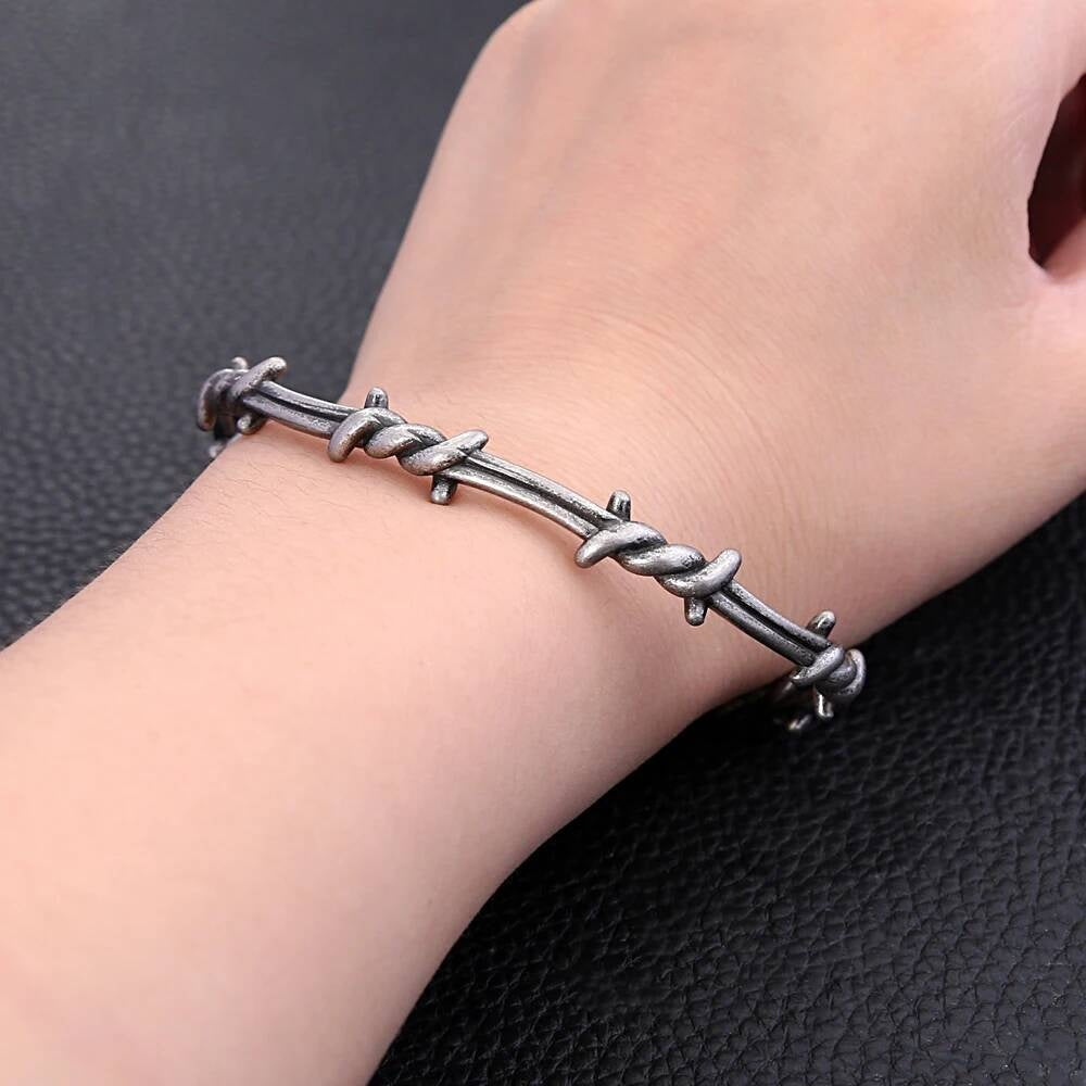 Vintage Twisted Rope Cuff Bracelet – 316L Stainless Steel Open Bangle for Men