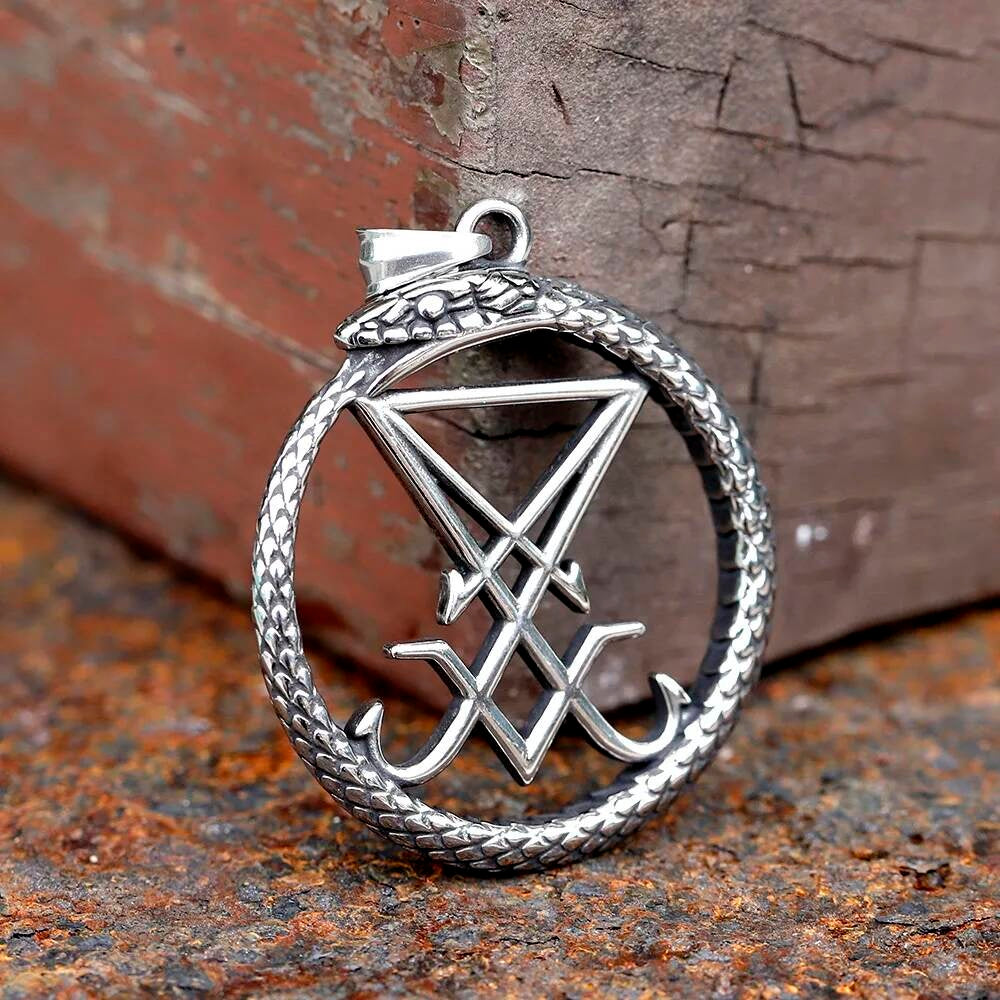 316L Stainless Steel Lucifer Snake Sigil Ring Pendant Gothic Occult Jewelry Gift