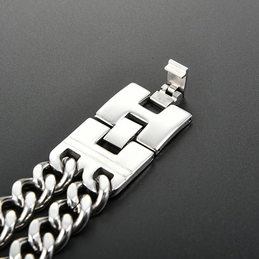 Biker Skull Bracelet for Men Gothic Punk Rock Heavy Metal Chain Jewelry 316L Stainless Steel with Leather Strap