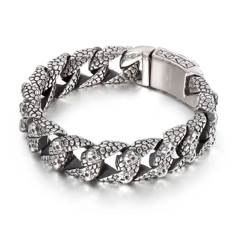 Stainless Steel Serpentine Ghost Skull Cuban Curb Link Chain Bracelet For Men Male Hollywood Gift skull