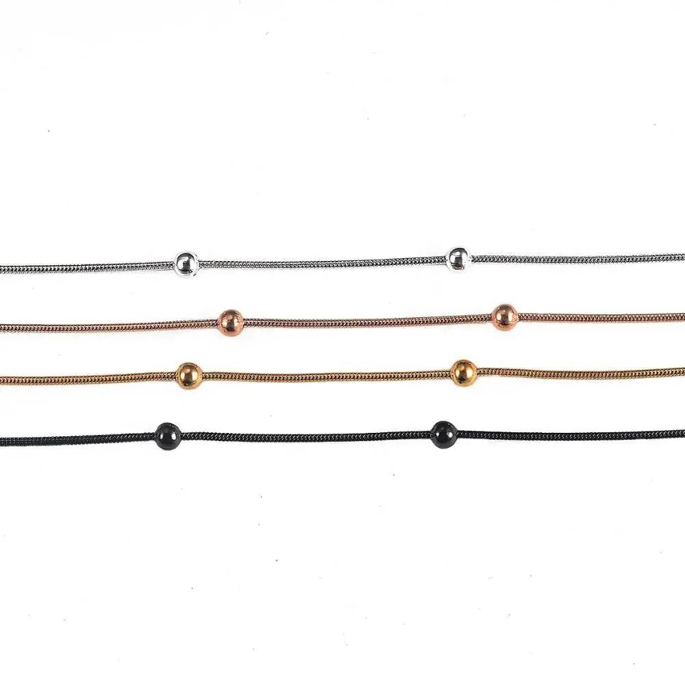 1 piece Width 1.2mm Snake Round Beads Chain & Link Necklaces Jewelry Stainless Steel Choker Necklace For Women Collier