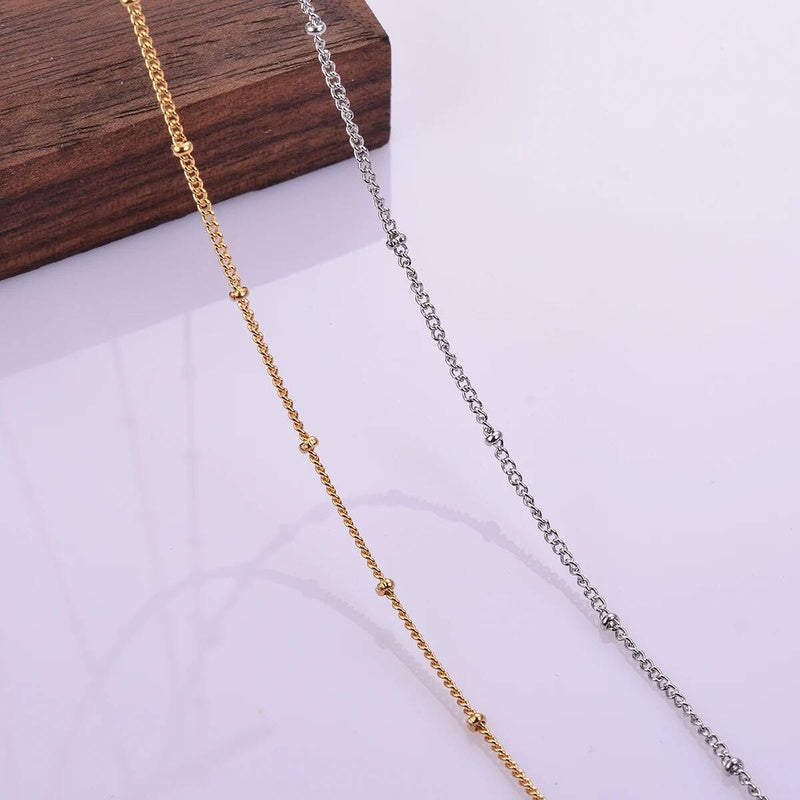 1Pc Width 1.5mm Stainless Steel Bead Link Chain DIY Making for Pendant Necklace Bracelet Foot Jewelry