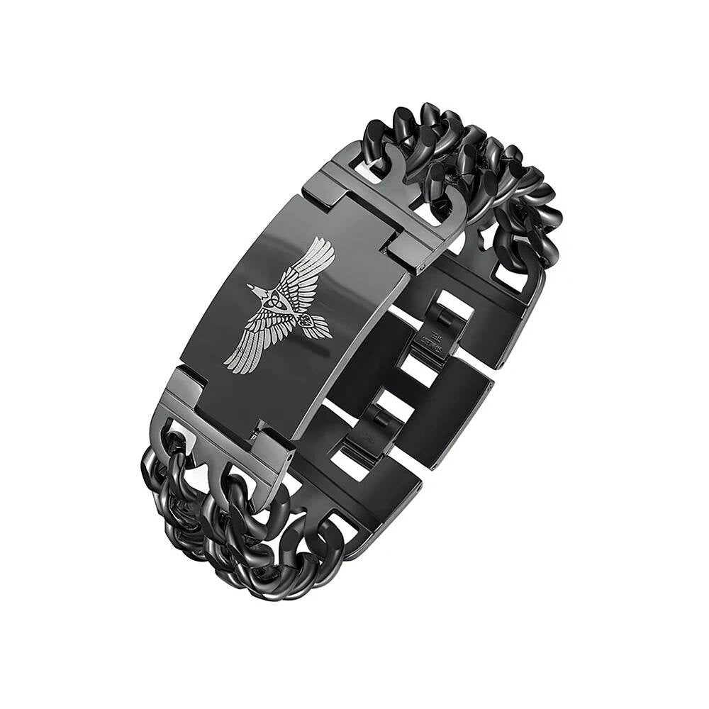 Black Stainless Steel Wolf Head Bracelet – Viking Chain Style H