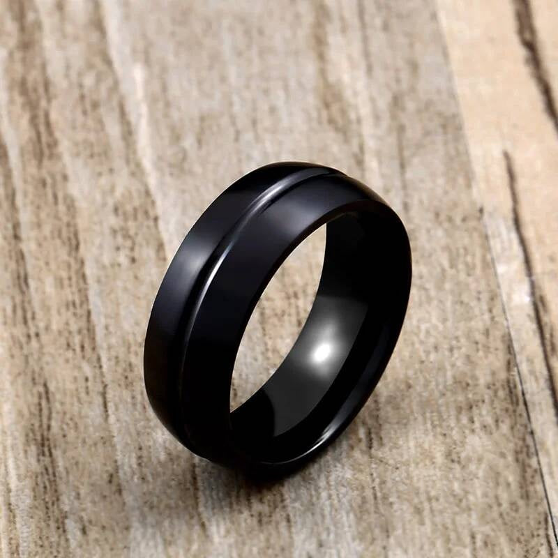 Matte Black Stainless Steel Band Ring Minimalist Unisex Jewelry