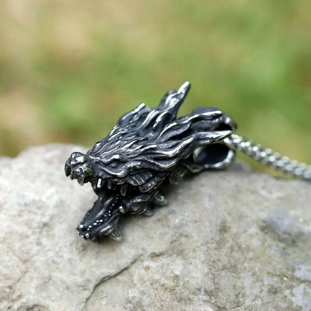 Wolf Pendant Necklace, Silver Tribal Jewelry with Fierce Animal Design
