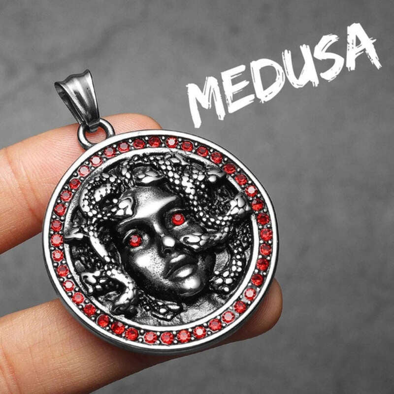 316L Stainless Steel Medusa Pendant Necklace with Red Gemstone Eyes – Greek Mythology Jewelry N1517-Only Pendant