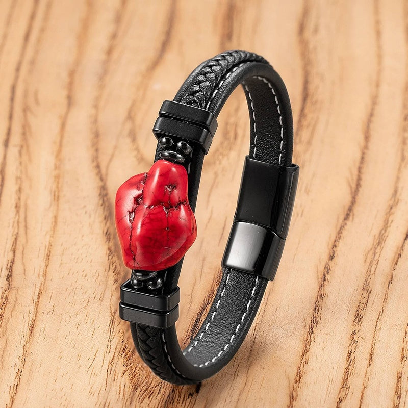 Black Braided Leather Bracelet with Green Jade Beads - Stylish Multi-Layer Magnetic Clasp Jewelry for Casual Wear and Gifts Style-D
