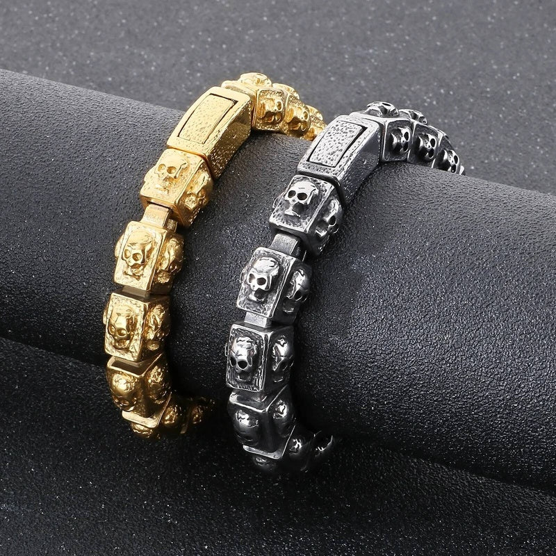 14mm Skull Bone Charm Bracelet Men Punk Stainless Steel 316L Jewelry