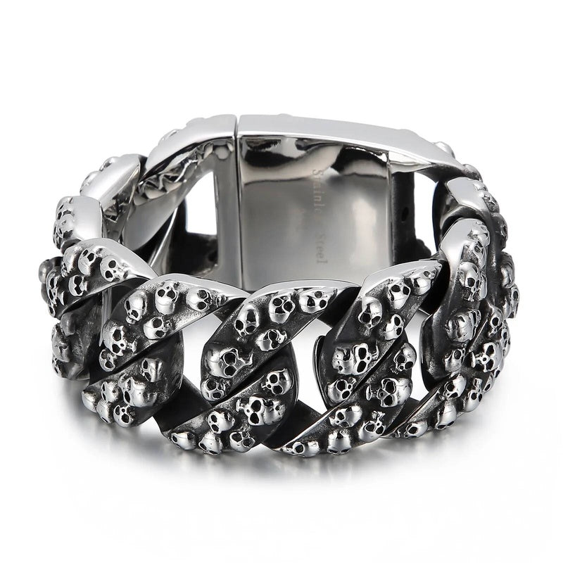 31m Large Ghost Head Cuban Bracelet Men 316L Stainless Steel Punk Skull Bone Jewelry