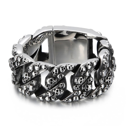 31m Large Ghost Head Cuban Bracelet Men 316L Stainless Steel Punk Skull Bone Jewelry