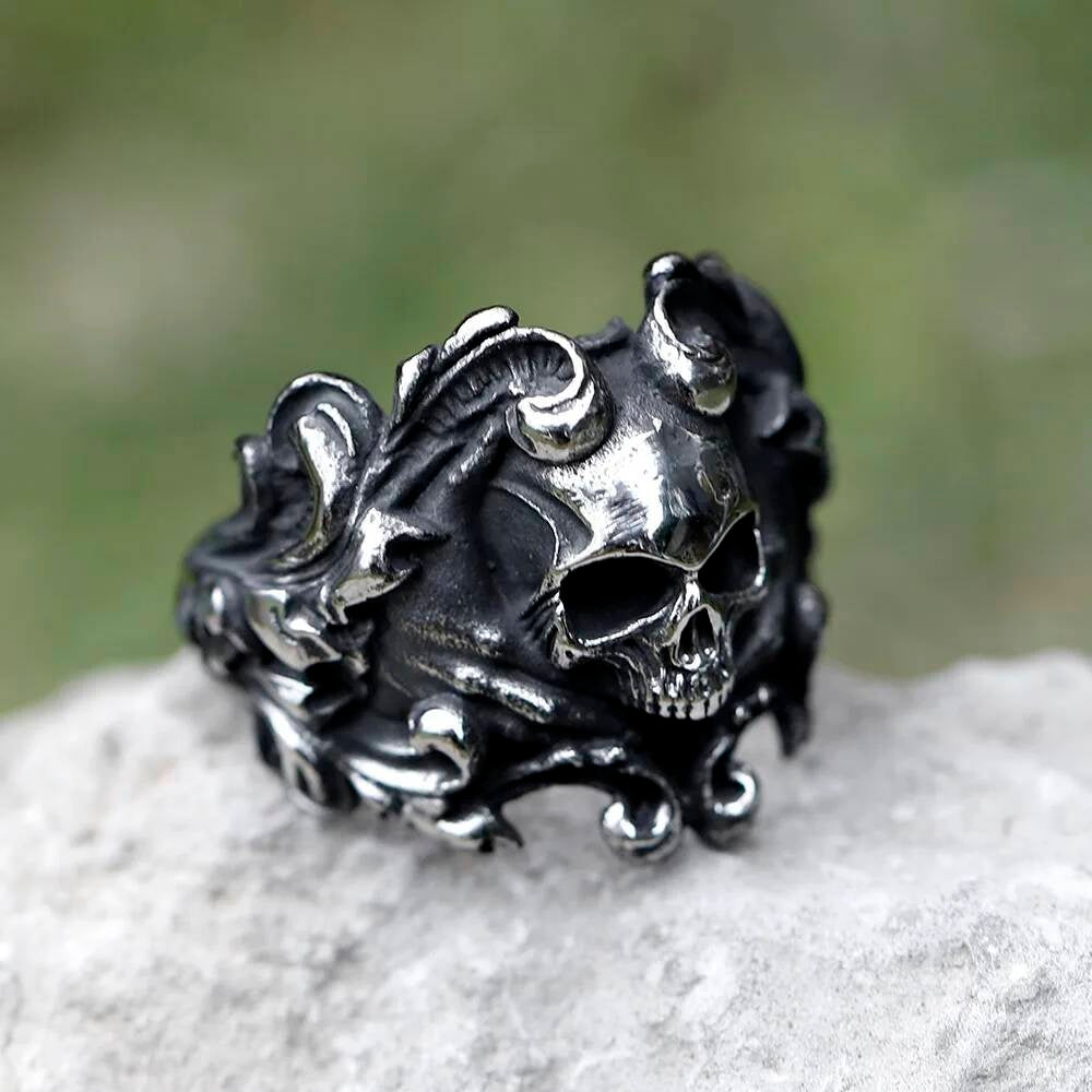 Caarium Skull Devil Ring - Gothic Stainless Steel Decorative Pattern Jewelry