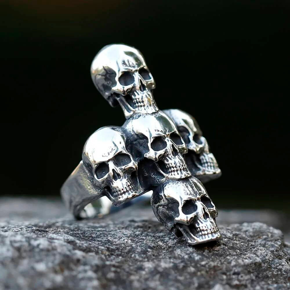 Cross & Skull Ring - Stainless Steel Gothic Punk Rock Jewelry for Men