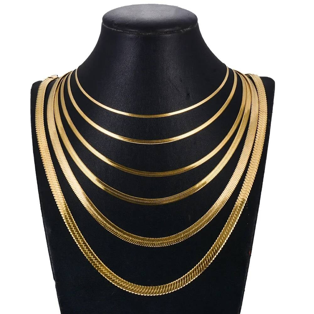 1 piece Width 4mm/5mm/6mm Stainless Steel Flat Snake Chain Necklace Jewelry for Men Women Not allergic