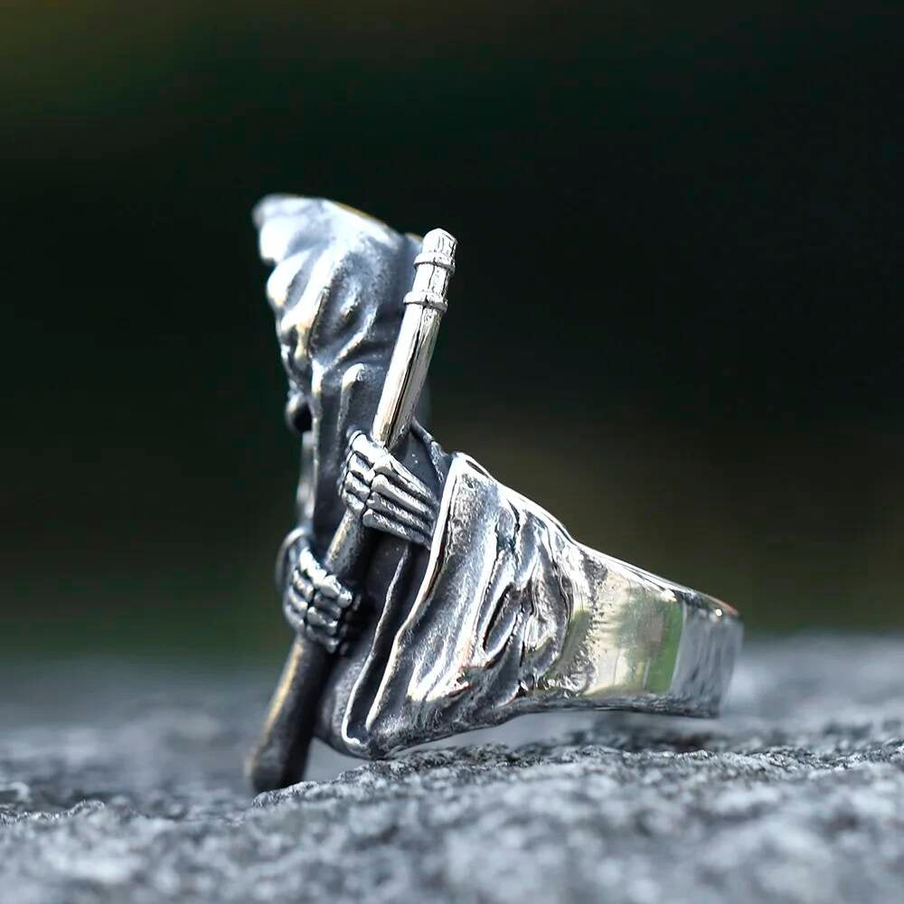Sickle Caarium Skull Ring - Gothic Stainless Steel Biker Punk Jewelry