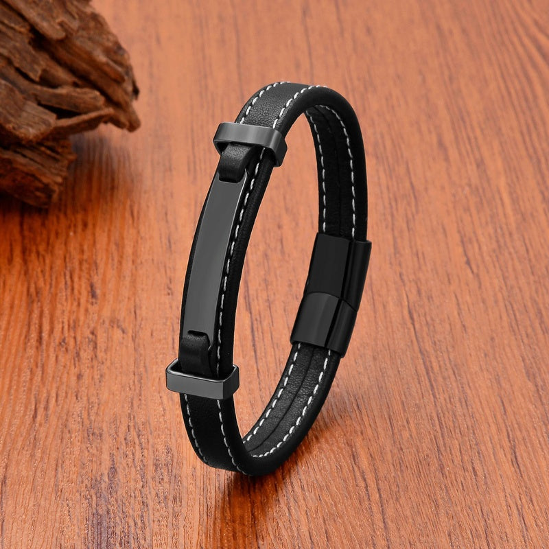Novelties Trend to Sell Stainless Steel Men's Bracelets Leather Bracelet Jewelry for Woman Punk Man Accessories Black Color