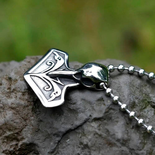 Thor's Hammer Necklace - Viking Mjolnir Pendant with Celtic Engravings in Stainless Steel