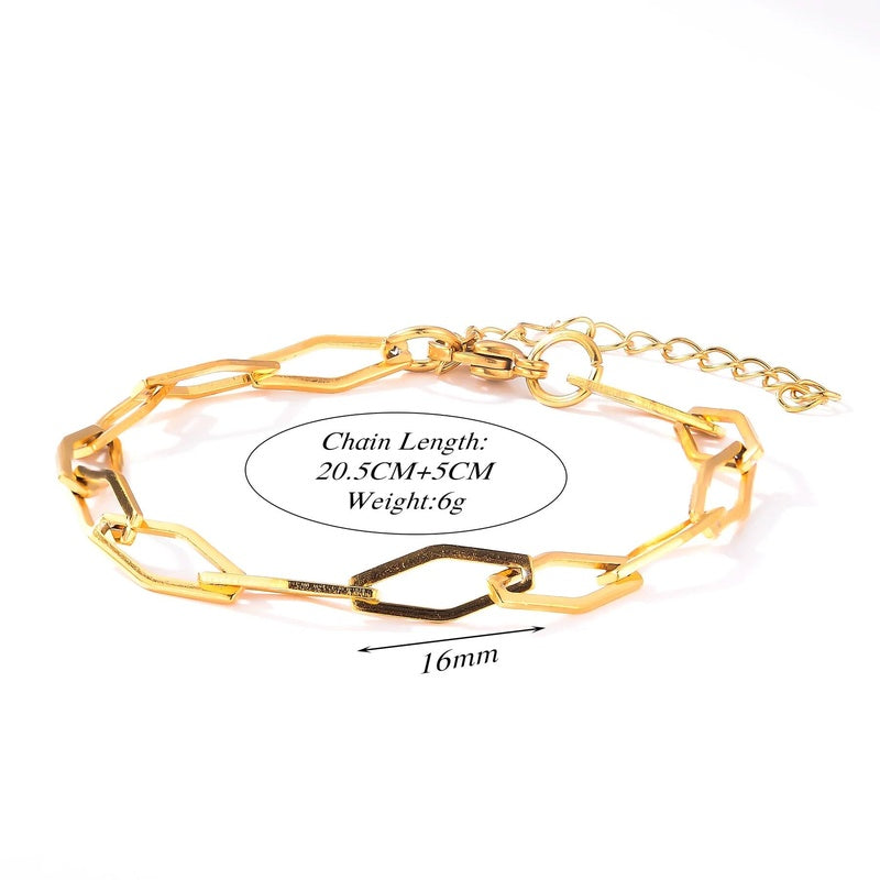 Stainless Steel Chunky Link Chain Bracelet For Women Gold Plated Waterproof Hip-hop Rock Style Women's Bracelets 20cm+5cm 10