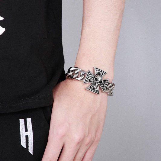 Personality Engraved Name Skull Bone Bracelet Men 316L Stainless Steel Jewelry Gift