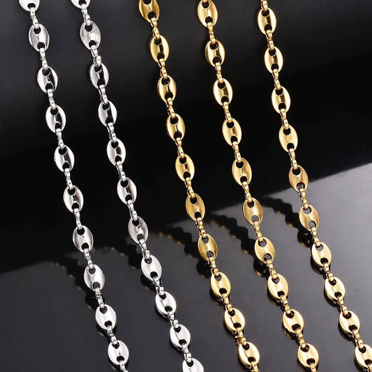 1 piece Stainless Steel Hip Hop Coffee Bean Necklaces Pig Nose Chains Bracelets Punk Necklace