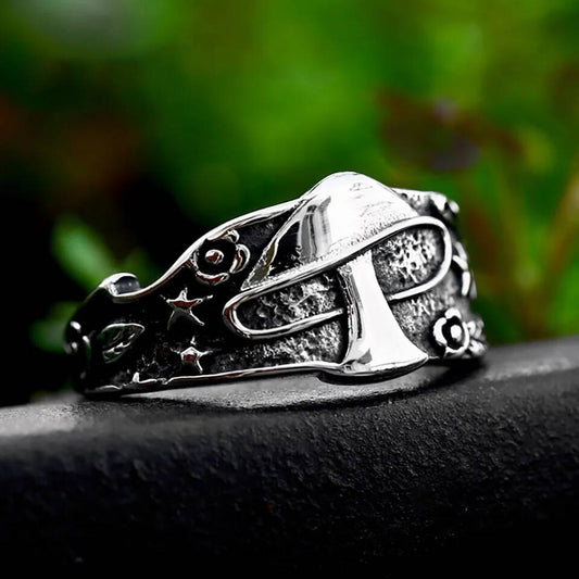 Vintage Mushroom Ring – 316L Stainless Steel Unisex Nature Amulet Style A