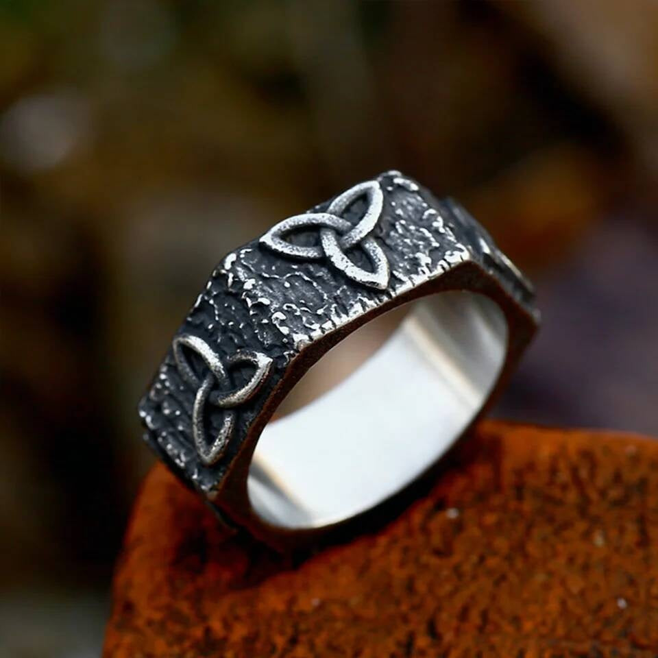 Viking Knot Amulet Ring - Stainless Steel Celtic Punk Biker Jewelry Unisex Style A