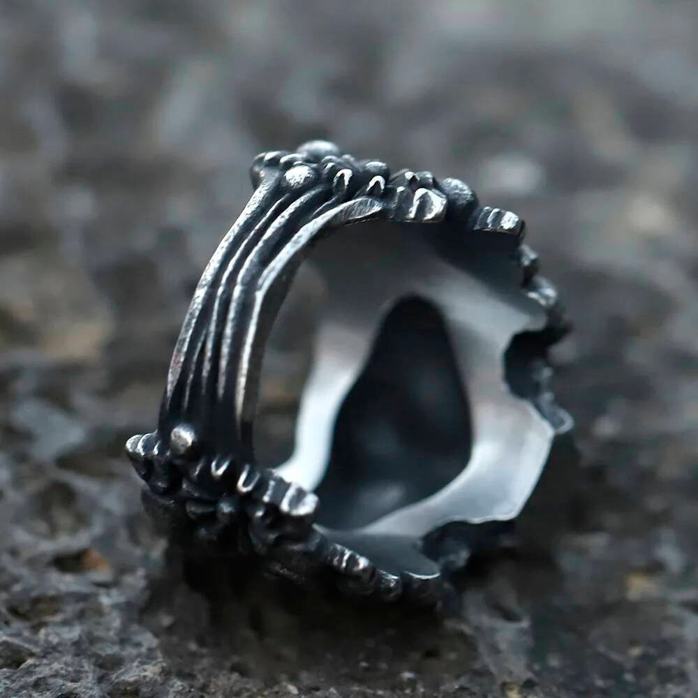 Santa Muerte Mandala Skull Ring - Heavy Stainless Steel Gothic Biker Jewelry