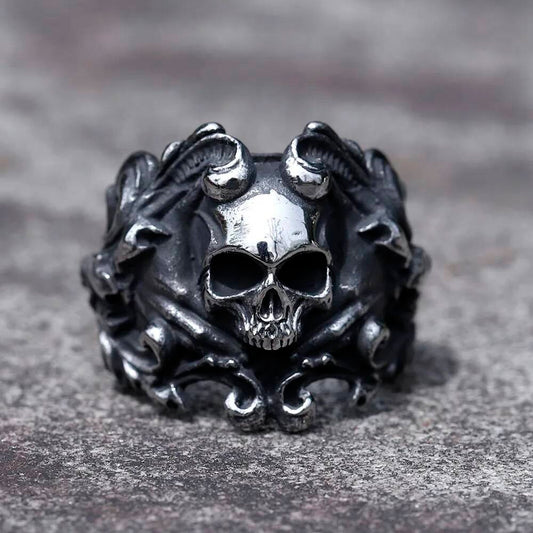 Caarium Skull Devil Ring - Gothic Stainless Steel Decorative Pattern Jewelry