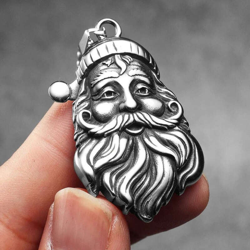 316L Stainless Steel Santa Claus Head Pendant Necklace