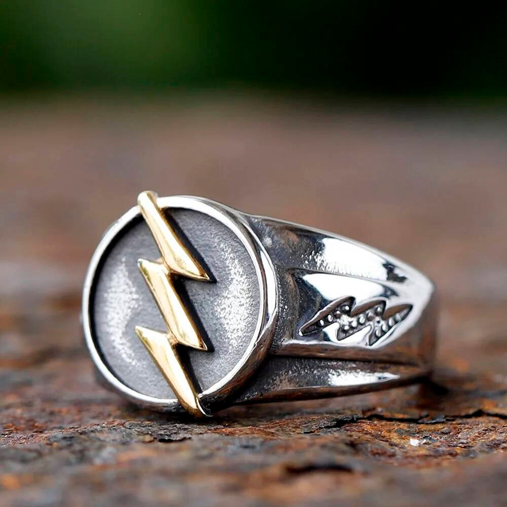 Golden Lightning Bolt Ring - Plated Stainless Steel Electric Statement Jewelry part gold