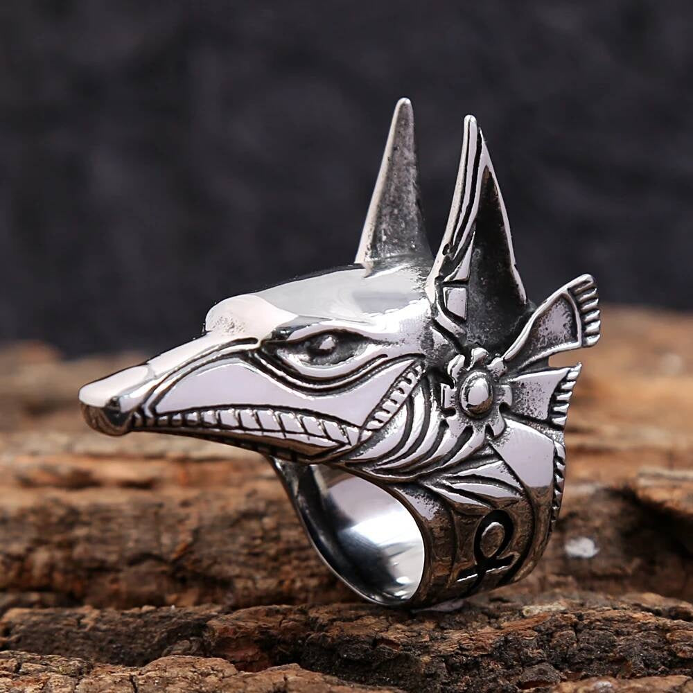 Anubis Guardian Ring – 316L Stainless Steel Gothic Biker Amulet Band