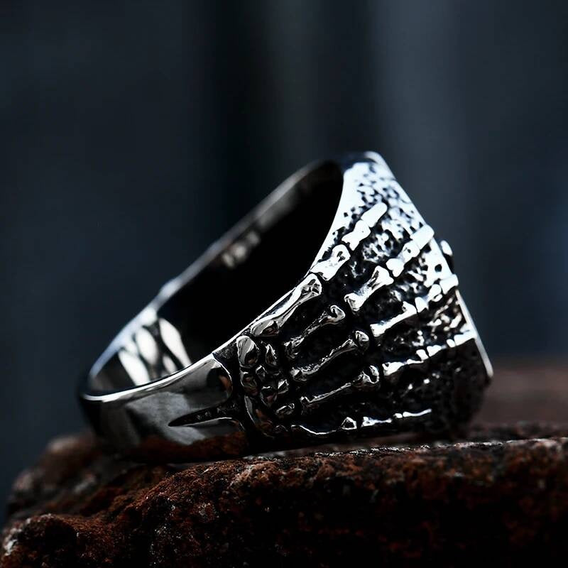 316L Stainless Steel Pentagram Ring Gothic Skull Biker Jewelry