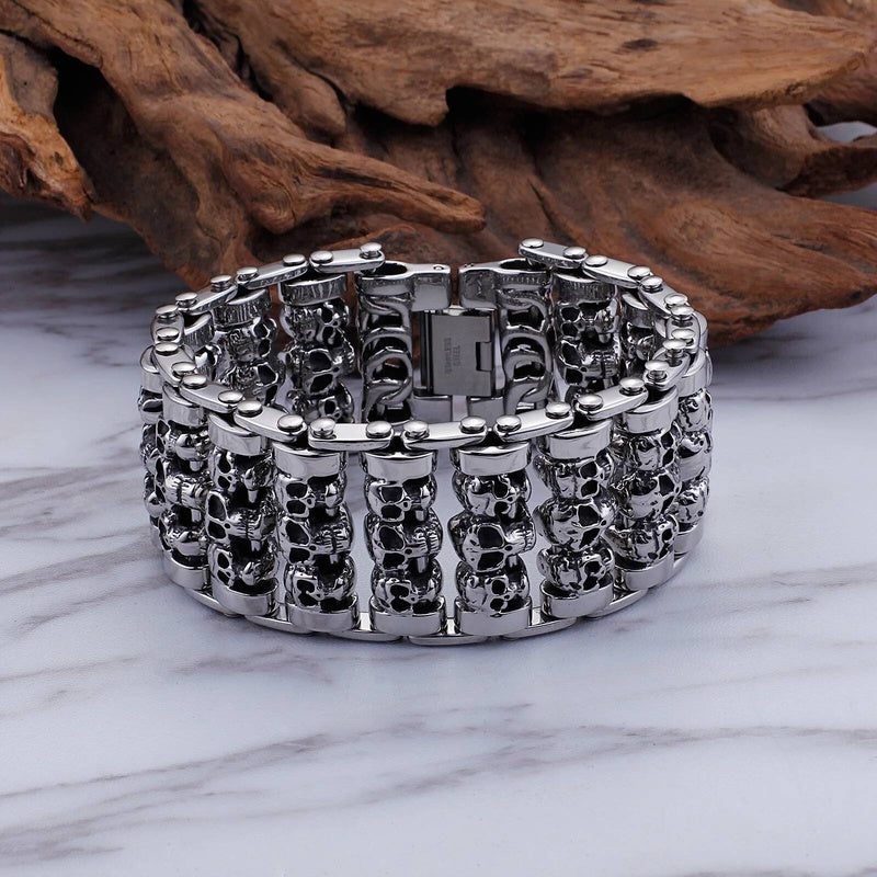 35mm Width Huge Demon Skull Bracelet Men Heavy Motor Biker Wristband