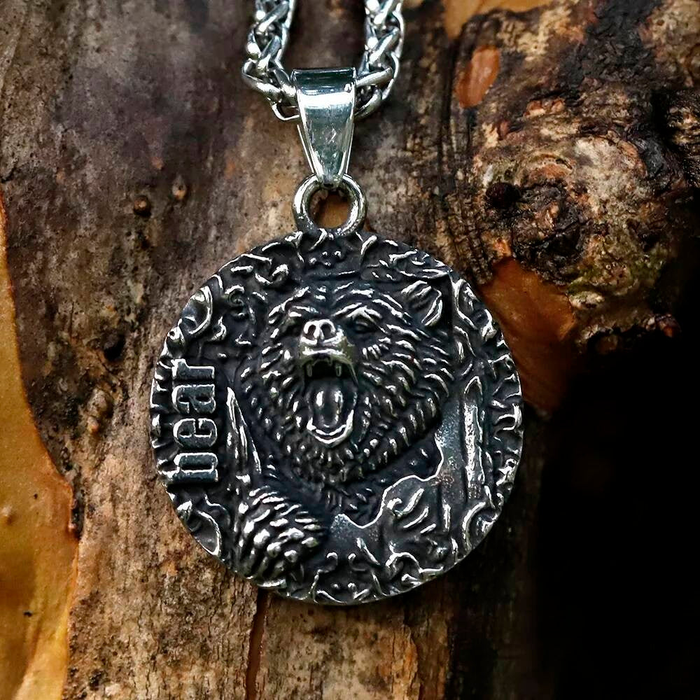 Bear Pendant Necklace – Fierce Animal Jewelry with Bear Engraving