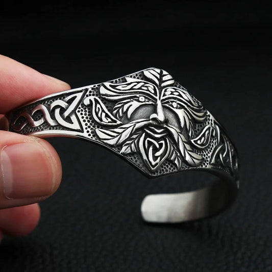 Celtic Green Man Bracelet – Norse Pagan Stainless Steel Cuff Bangle