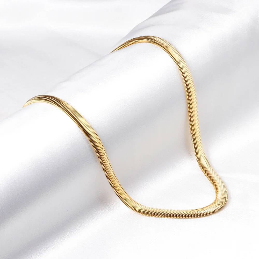 1 piece Width 4mm/6mm/8mm Chain Necklace for Men Women Stainless Steel Flat Snake Solid Chains